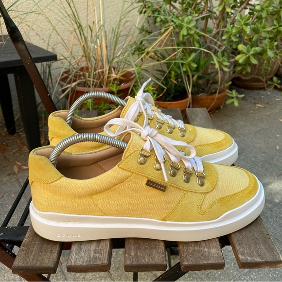Cole Haan Grand Series Lace Up Sneaker Women's Size 9.5B Yellow Suede Canvas - Picture 4 of 15